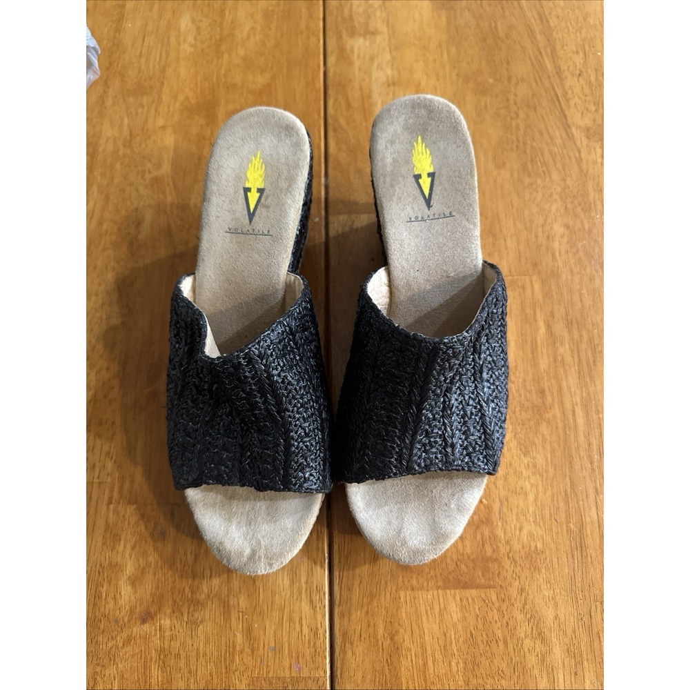 Volatile  Ravine Womens Black Wedge Slip On Casual Sandals Shoes Size 10